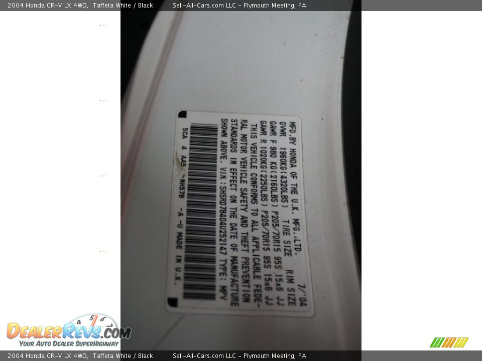 2004 Honda CR-V LX 4WD Taffeta White / Black Photo #14
