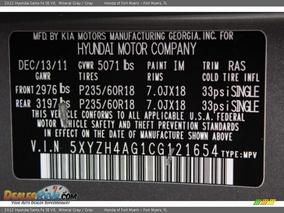2012 Hyundai Santa Fe SE V6 Mineral Gray / Gray Photo #32