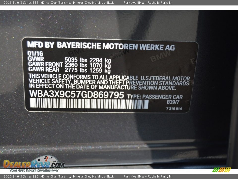 2016 BMW 3 Series 335i xDrive Gran Turismo Mineral Grey Metallic / Black Photo #34