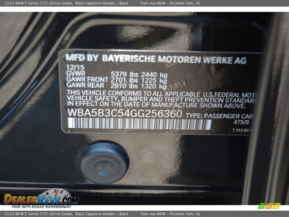 2016 BMW 5 Series 535i xDrive Sedan Black Sapphire Metallic / Black Photo #33
