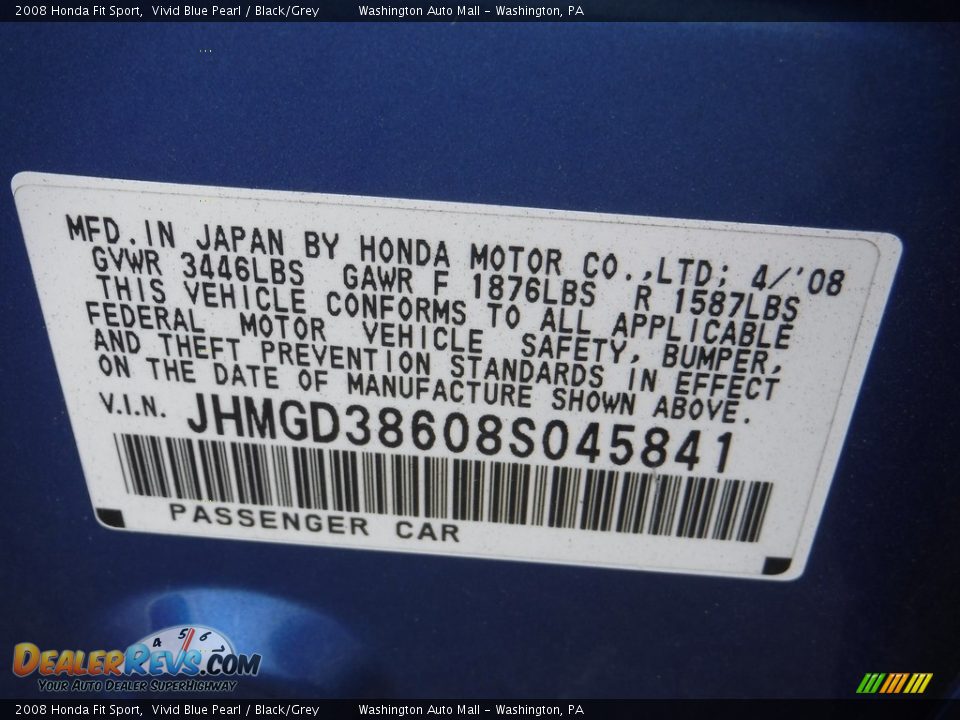 2008 Honda Fit Sport Vivid Blue Pearl / Black/Grey Photo #19