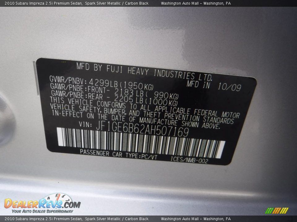 2010 Subaru Impreza 2.5i Premium Sedan Spark Silver Metallic / Carbon Black Photo #19