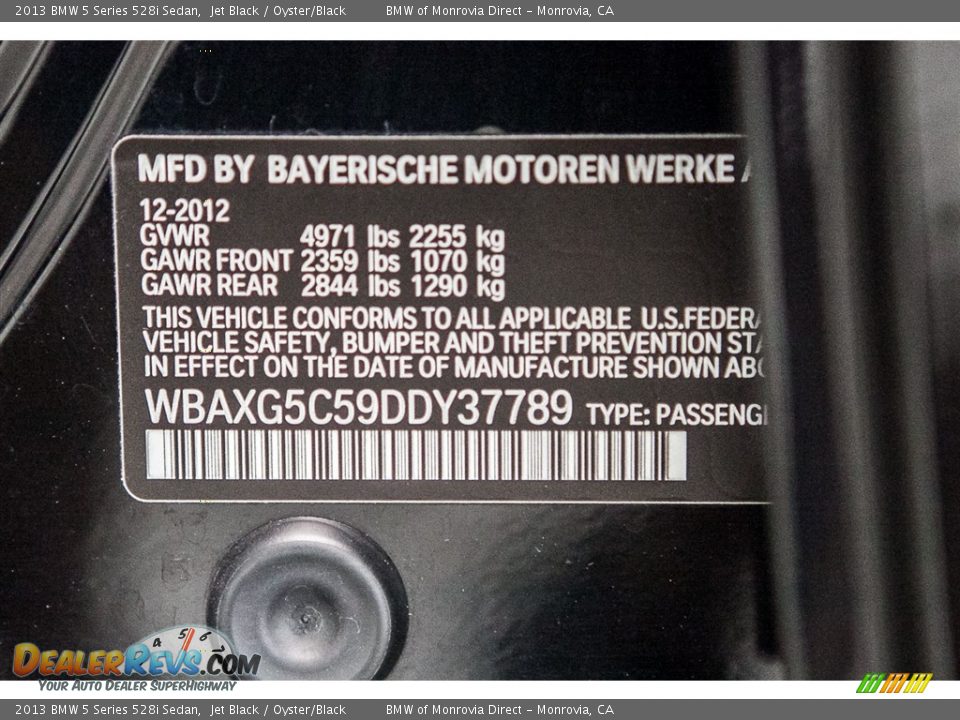 2013 BMW 5 Series 528i Sedan Jet Black / Oyster/Black Photo #21