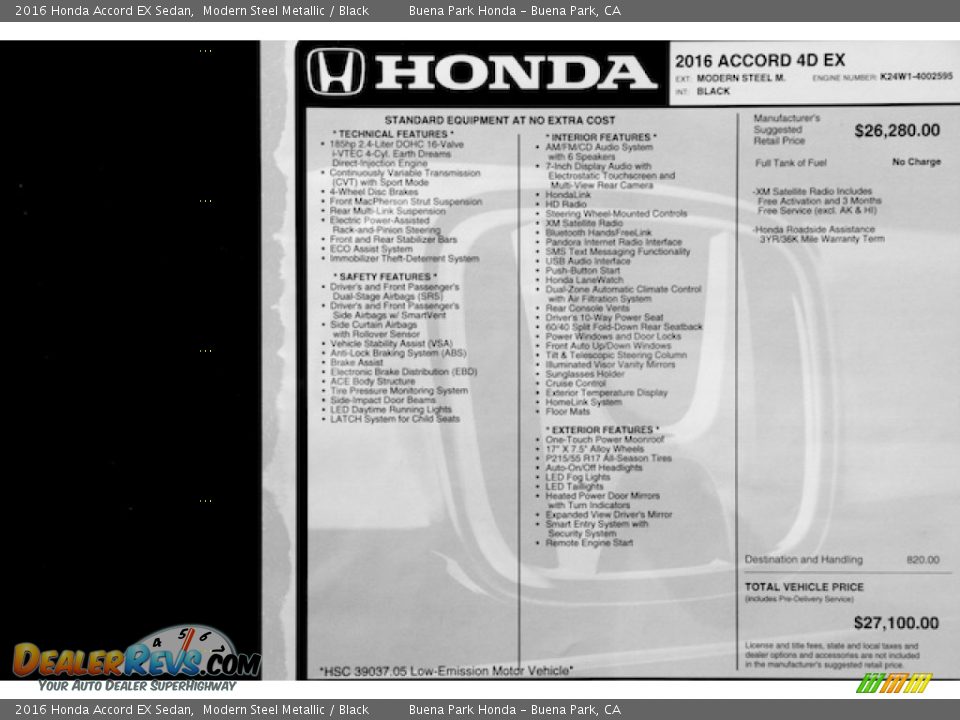 2016 Honda Accord EX Sedan Modern Steel Metallic / Black Photo #17