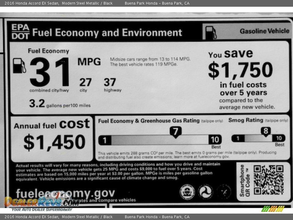 2016 Honda Accord EX Sedan Modern Steel Metallic / Black Photo #18