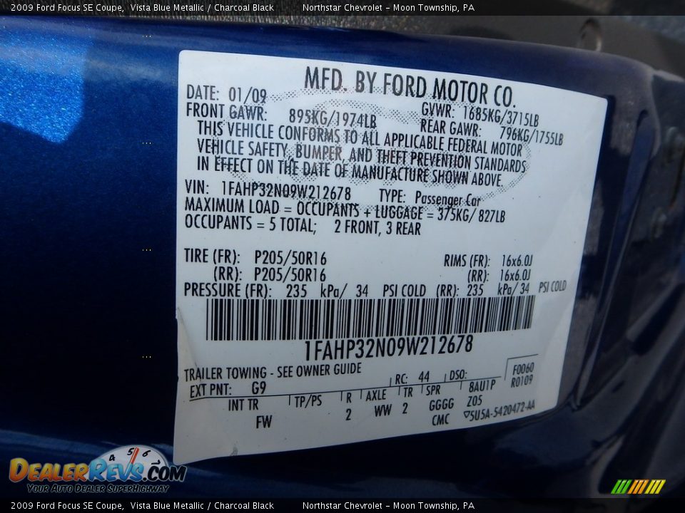 2009 Ford Focus SE Coupe Vista Blue Metallic / Charcoal Black Photo #29