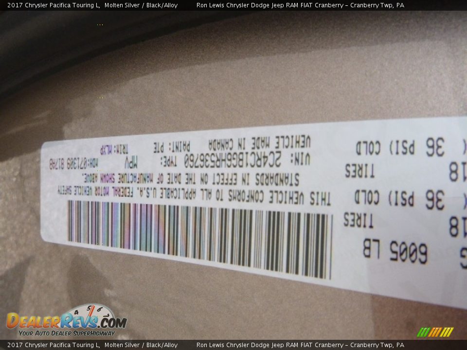 2017 Chrysler Pacifica Touring L Molten Silver / Black/Alloy Photo #15