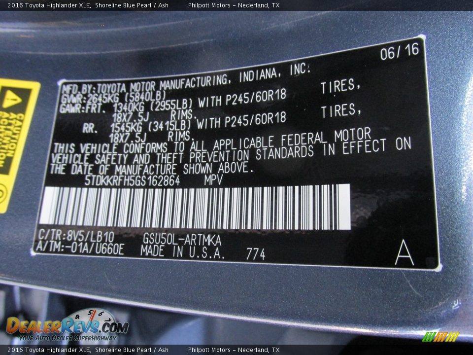 2016 Toyota Highlander XLE Shoreline Blue Pearl / Ash Photo #35