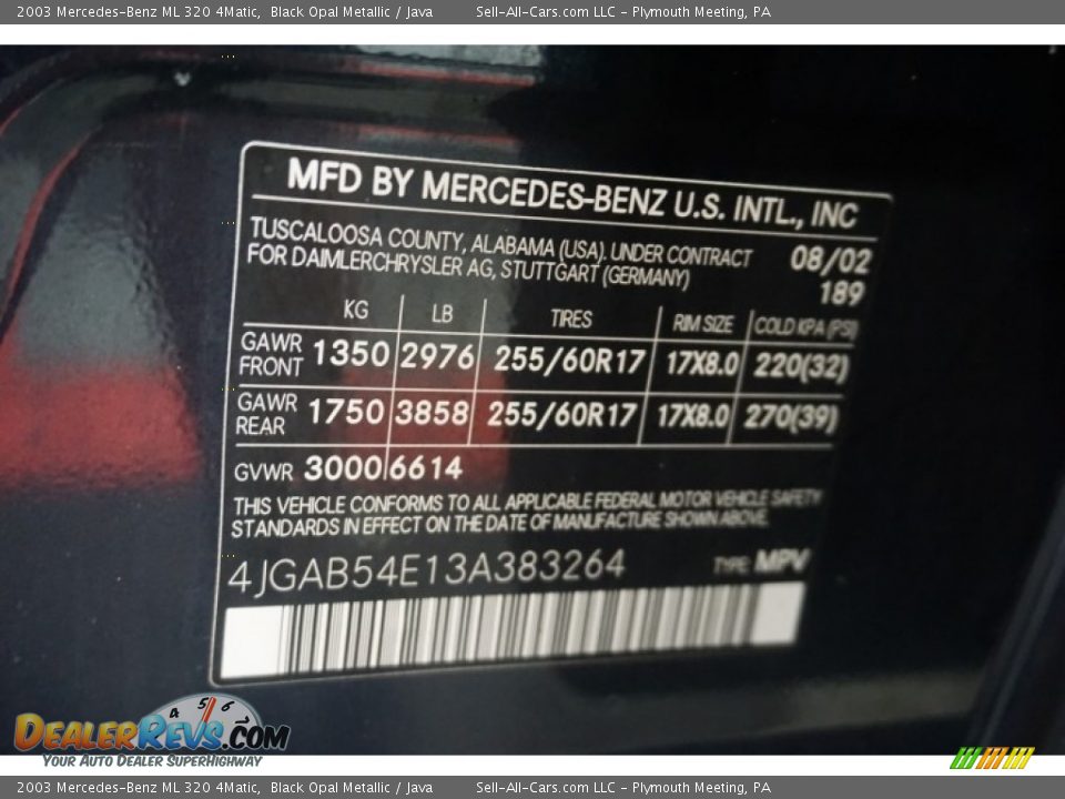 2003 Mercedes-Benz ML 320 4Matic Black Opal Metallic / Java Photo #13