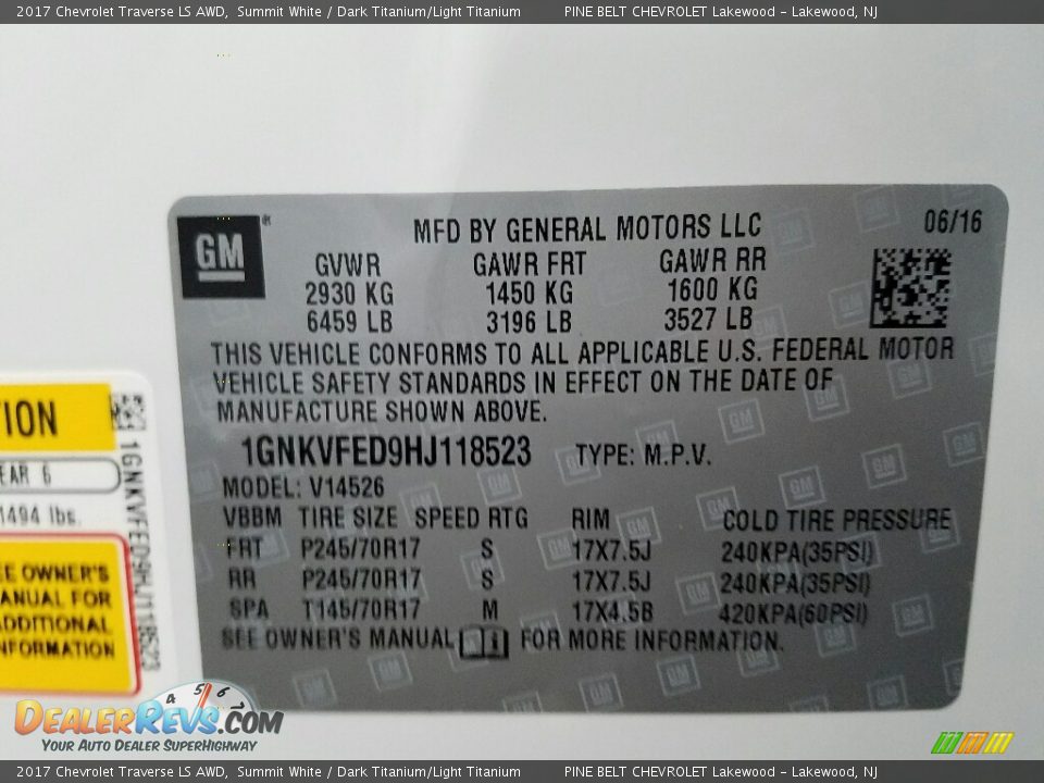 2017 Chevrolet Traverse LS AWD Summit White / Dark Titanium/Light Titanium Photo #10