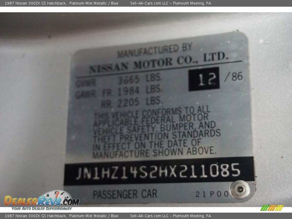 1987 Nissan 300ZX GS Hatchback Platinum Mist Metallic / Blue Photo #14