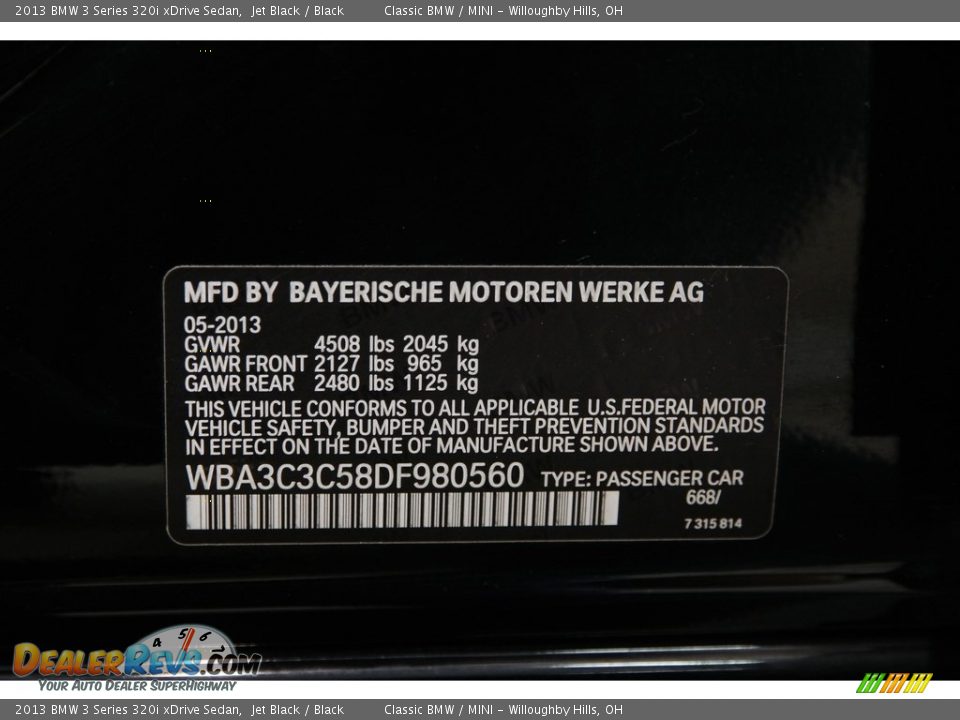 2013 BMW 3 Series 320i xDrive Sedan Jet Black / Black Photo #24