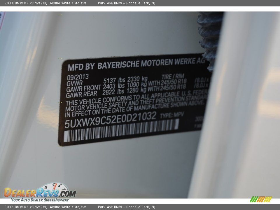 2014 BMW X3 xDrive28i Alpine White / Mojave Photo #34