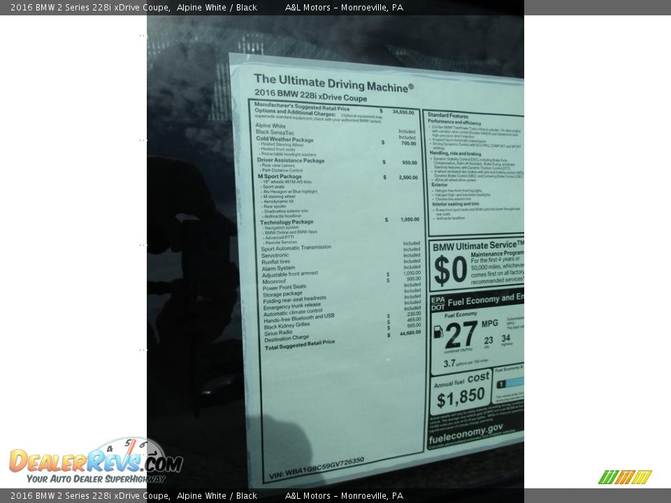 2016 BMW 2 Series 228i xDrive Coupe Alpine White / Black Photo #5