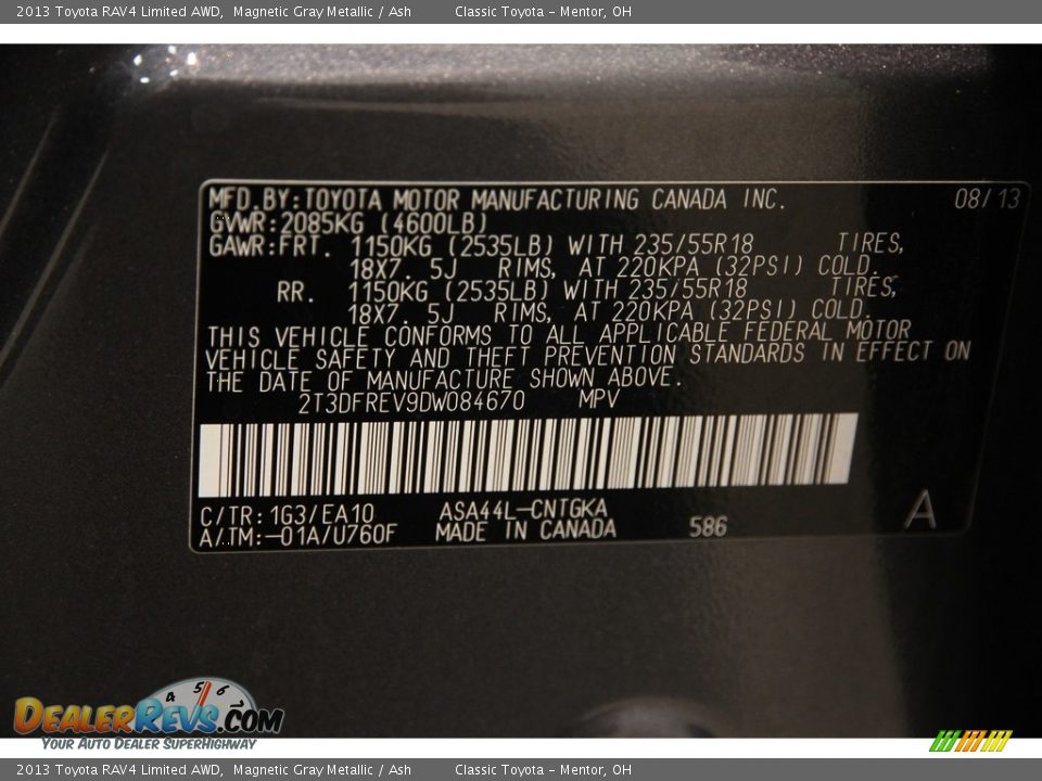 2013 Toyota RAV4 Limited AWD Magnetic Gray Metallic / Ash Photo #19