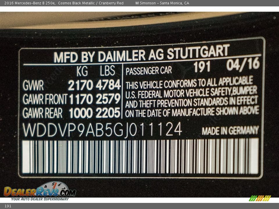 Mercedes-Benz Color Code 191 Cosmos Black Metallic