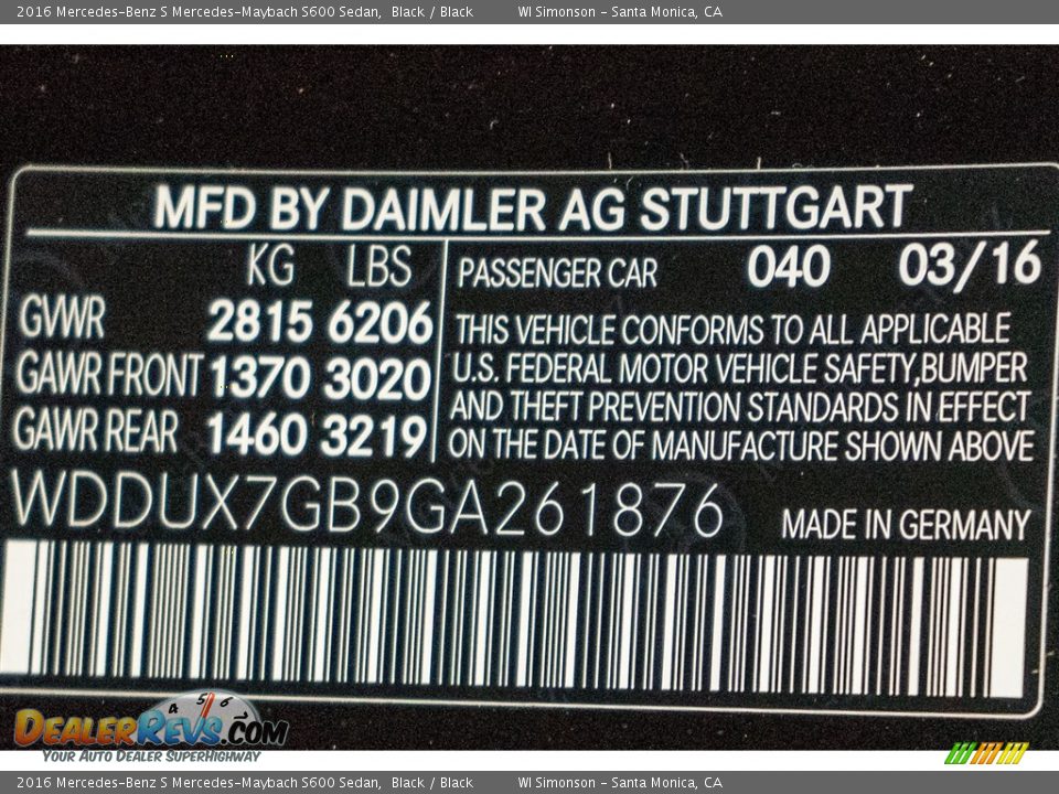 2016 Mercedes-Benz S Mercedes-Maybach S600 Sedan Black / Black Photo #6