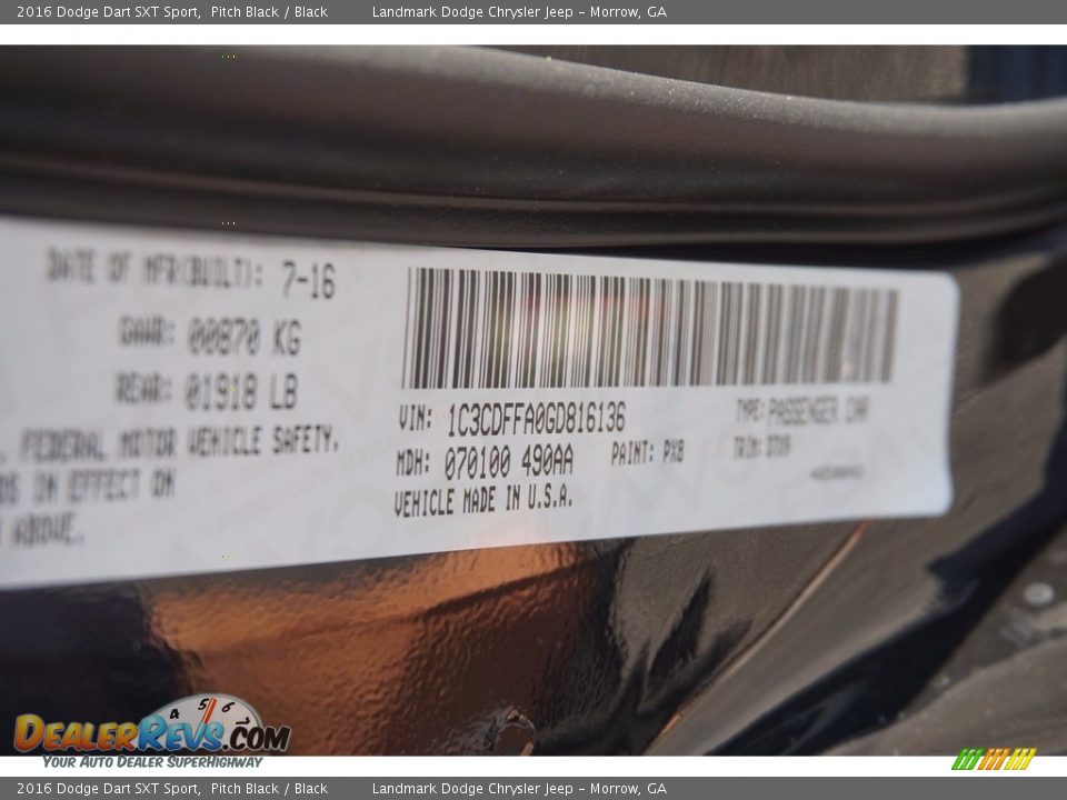 2016 Dodge Dart SXT Sport Pitch Black / Black Photo #9