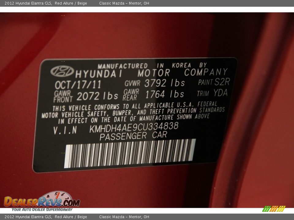 2012 Hyundai Elantra GLS Red Allure / Beige Photo #17
