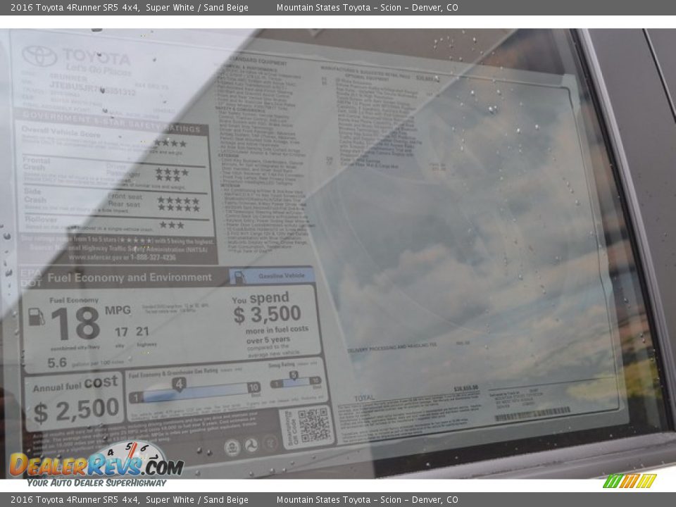 2016 Toyota 4Runner SR5 4x4 Super White / Sand Beige Photo #10
