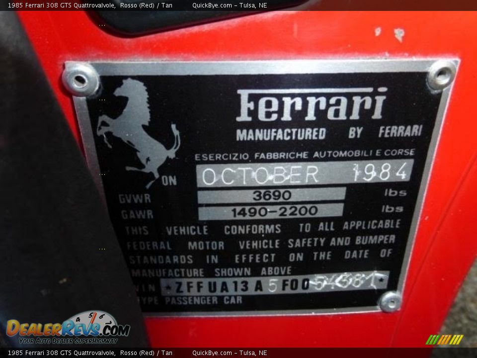 1985 Ferrari 308 GTS Quattrovalvole Rosso (Red) / Tan Photo #32