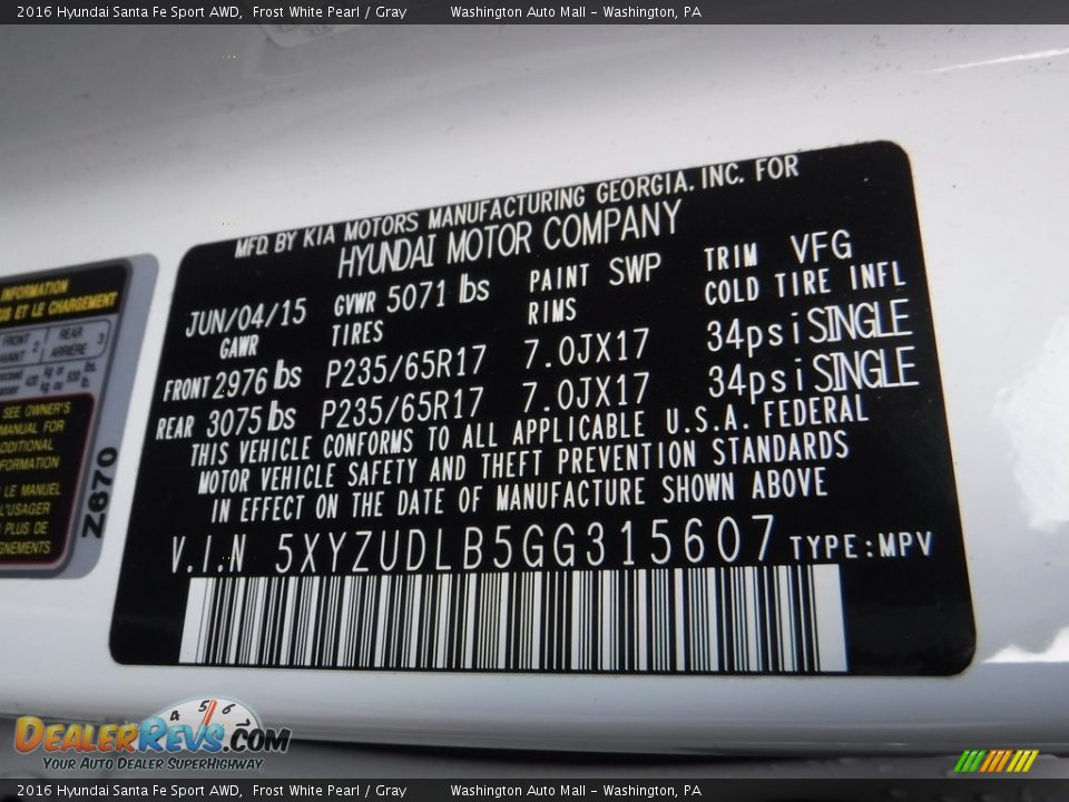 2016 Hyundai Santa Fe Sport AWD Frost White Pearl / Gray Photo #24