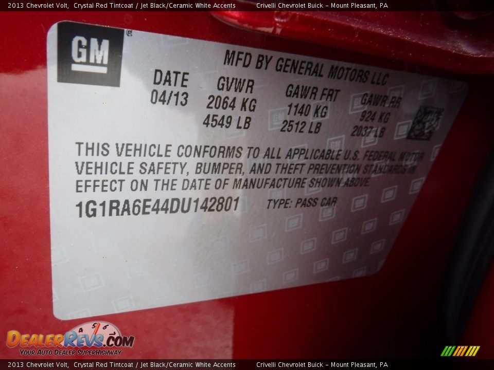 2013 Chevrolet Volt Crystal Red Tintcoat / Jet Black/Ceramic White Accents Photo #34