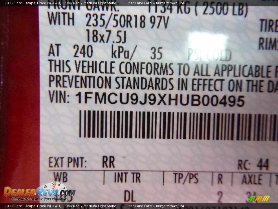 2017 Ford Escape Titanium 4WD Ruby Red / Medium Light Stone Photo #13