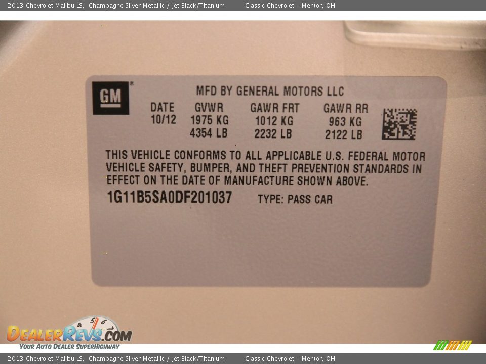 2013 Chevrolet Malibu LS Champagne Silver Metallic / Jet Black/Titanium Photo #18