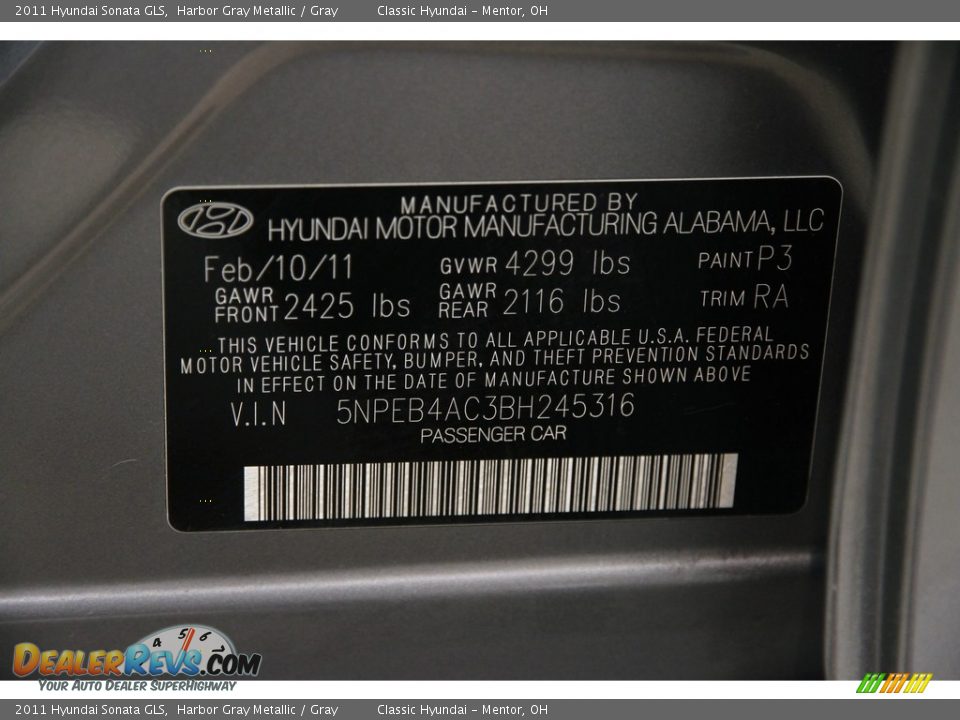 2011 Hyundai Sonata GLS Harbor Gray Metallic / Gray Photo #14