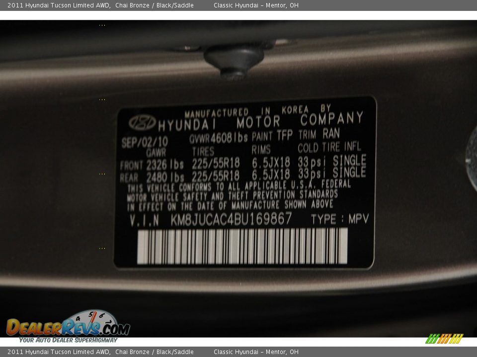2011 Hyundai Tucson Limited AWD Chai Bronze / Black/Saddle Photo #16