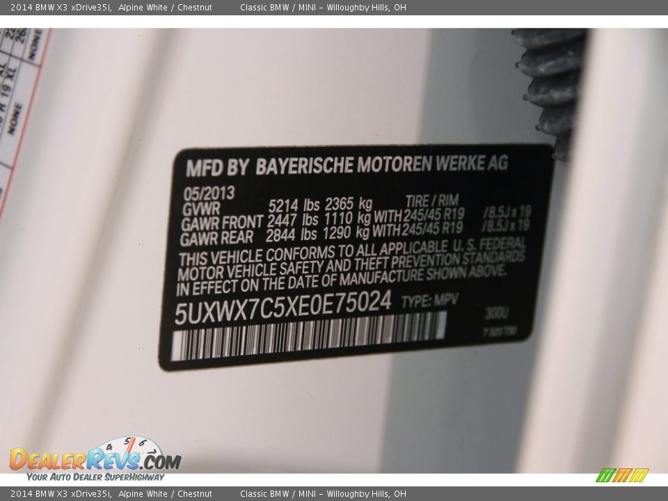 2014 BMW X3 xDrive35i Alpine White / Chestnut Photo #19