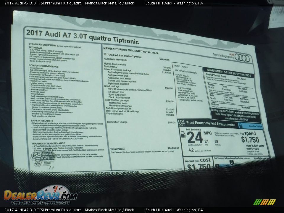 2017 Audi A7 3.0 TFSI Premium Plus quattro Window Sticker Photo #11