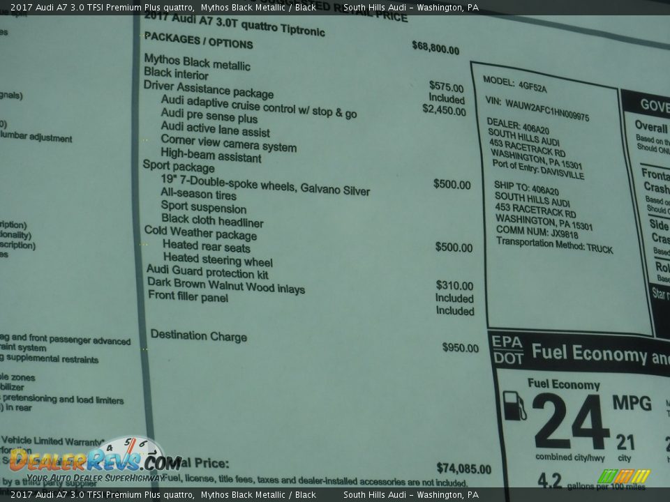 2017 Audi A7 3.0 TFSI Premium Plus quattro Window Sticker Photo #12