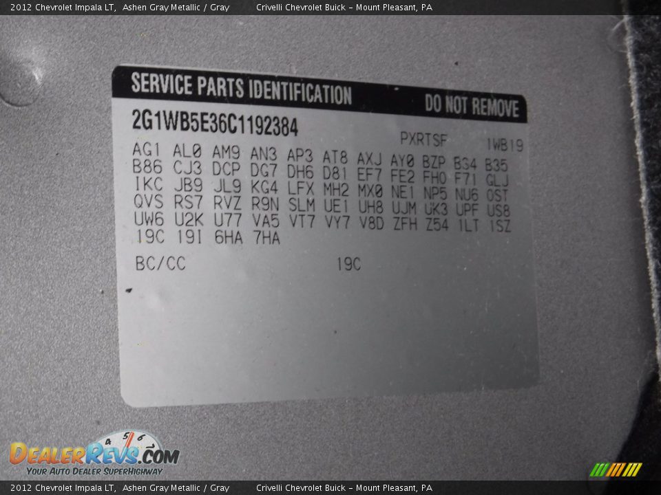 2012 Chevrolet Impala LT Ashen Gray Metallic / Gray Photo #28