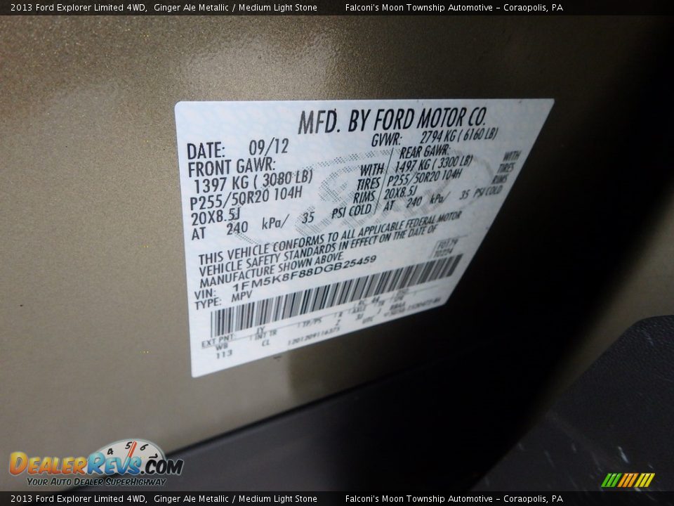 2013 Ford Explorer Limited 4WD Ginger Ale Metallic / Medium Light Stone Photo #23