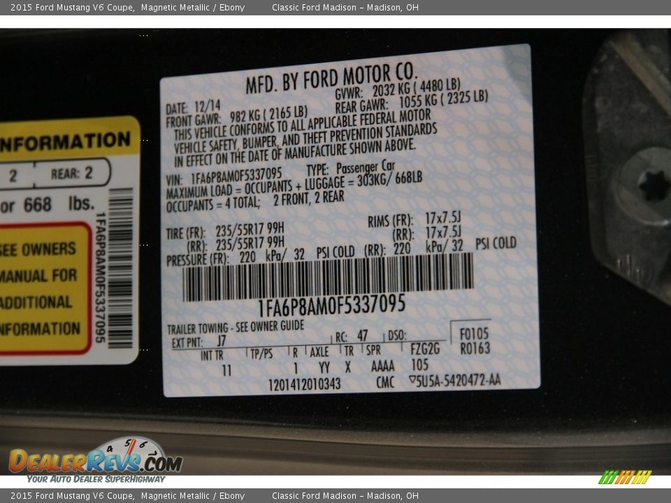 2015 Ford Mustang V6 Coupe Magnetic Metallic / Ebony Photo #16