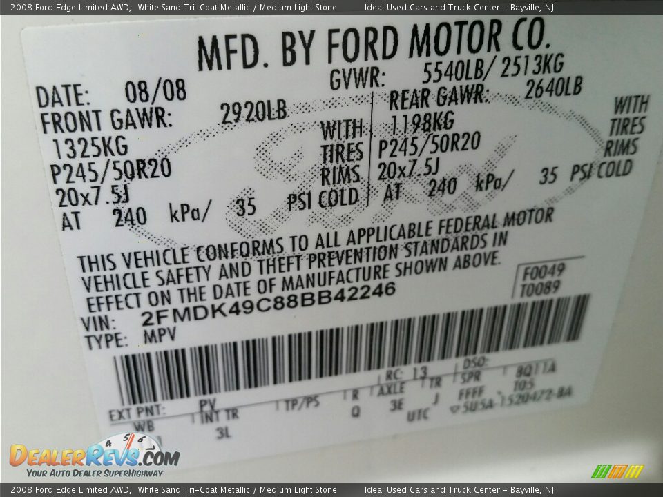 2008 Ford Edge Limited AWD White Sand Tri-Coat Metallic / Medium Light Stone Photo #14
