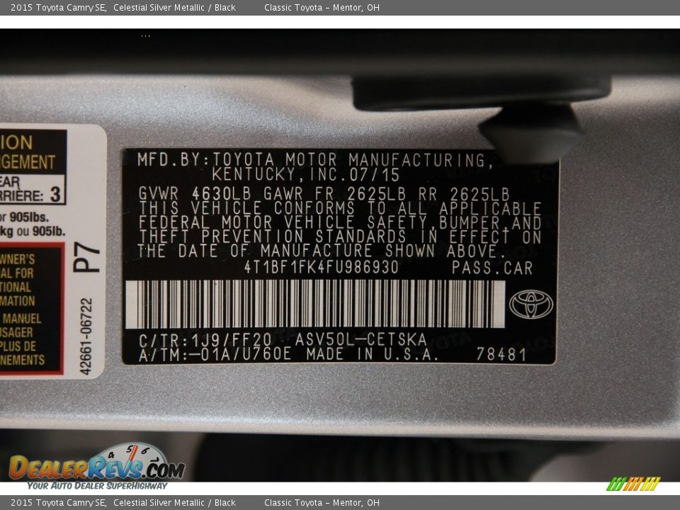 2015 Toyota Camry SE Celestial Silver Metallic / Black Photo #20