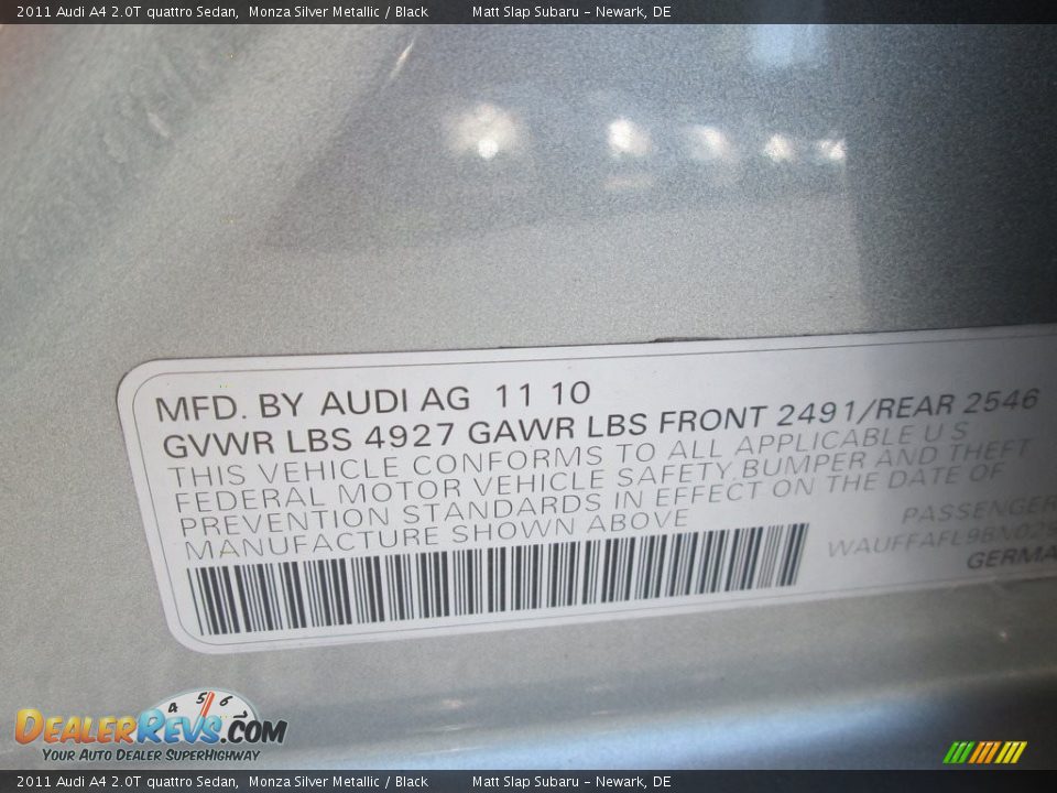 2011 Audi A4 2.0T quattro Sedan Monza Silver Metallic / Black Photo #30