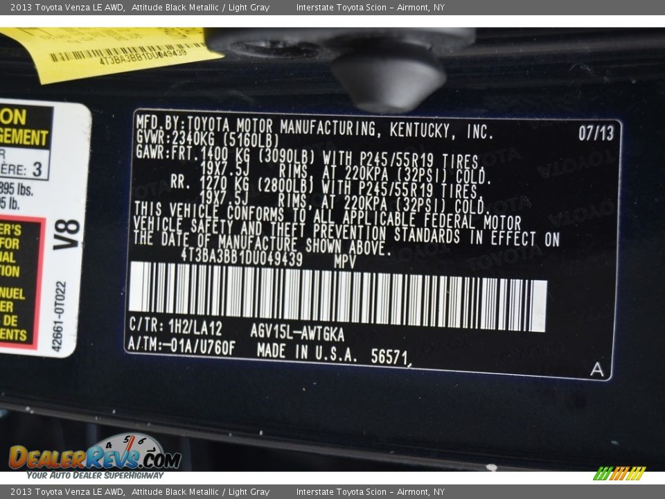 2013 Toyota Venza LE AWD Attitude Black Metallic / Light Gray Photo #29