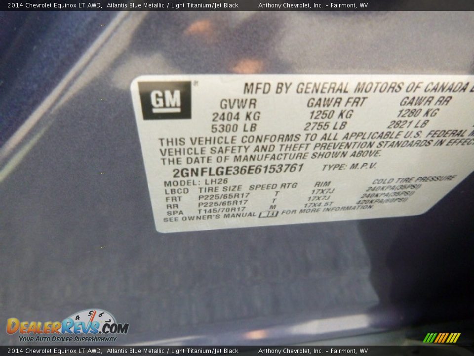 2014 Chevrolet Equinox LT AWD Atlantis Blue Metallic / Light Titanium/Jet Black Photo #14
