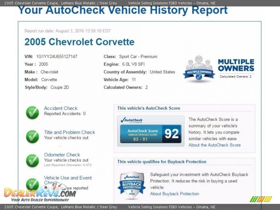 Dealer Info of 2005 Chevrolet Corvette Coupe Photo #2