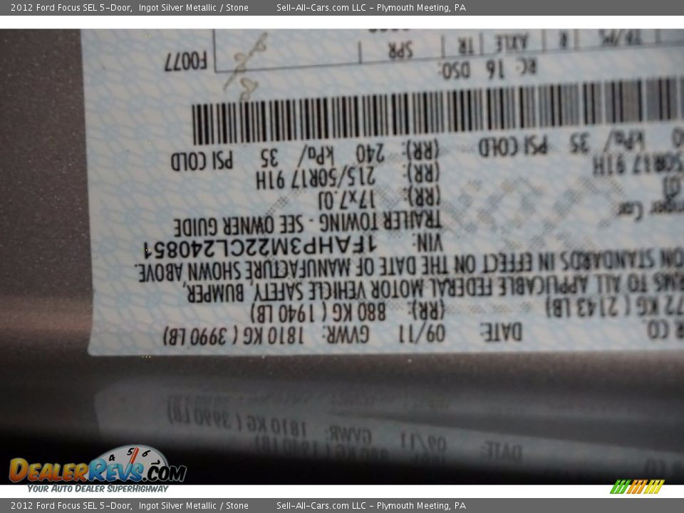 2012 Ford Focus SEL 5-Door Ingot Silver Metallic / Stone Photo #14