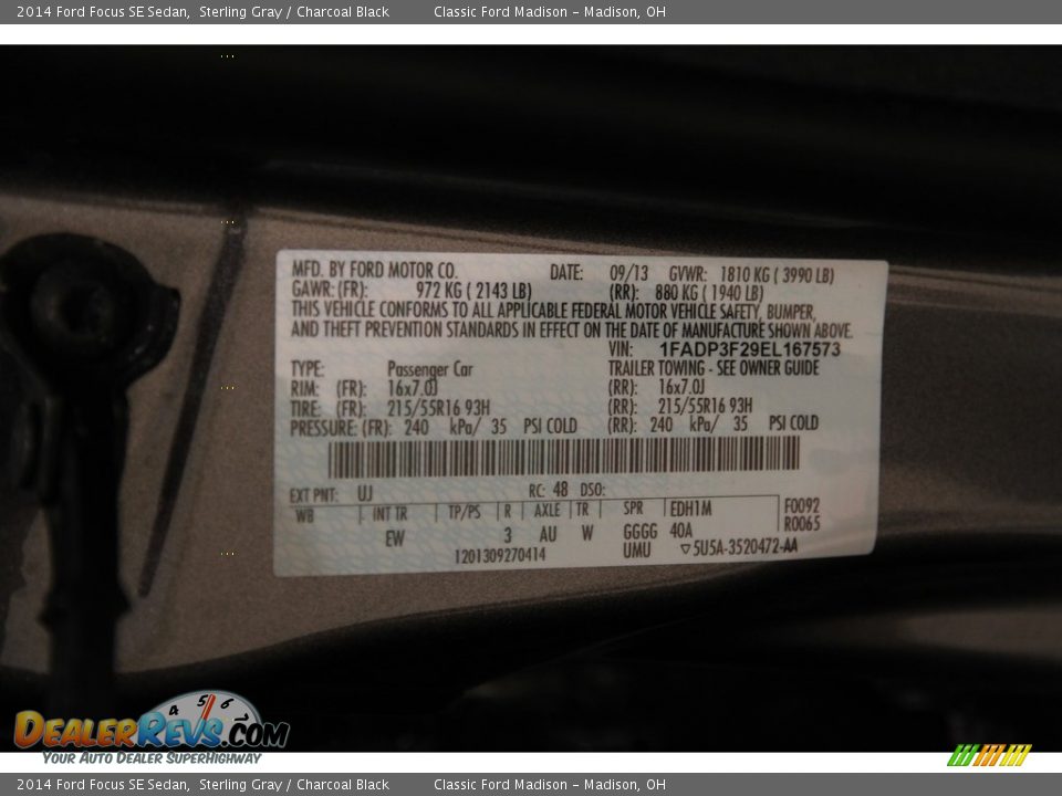 2014 Ford Focus SE Sedan Sterling Gray / Charcoal Black Photo #20