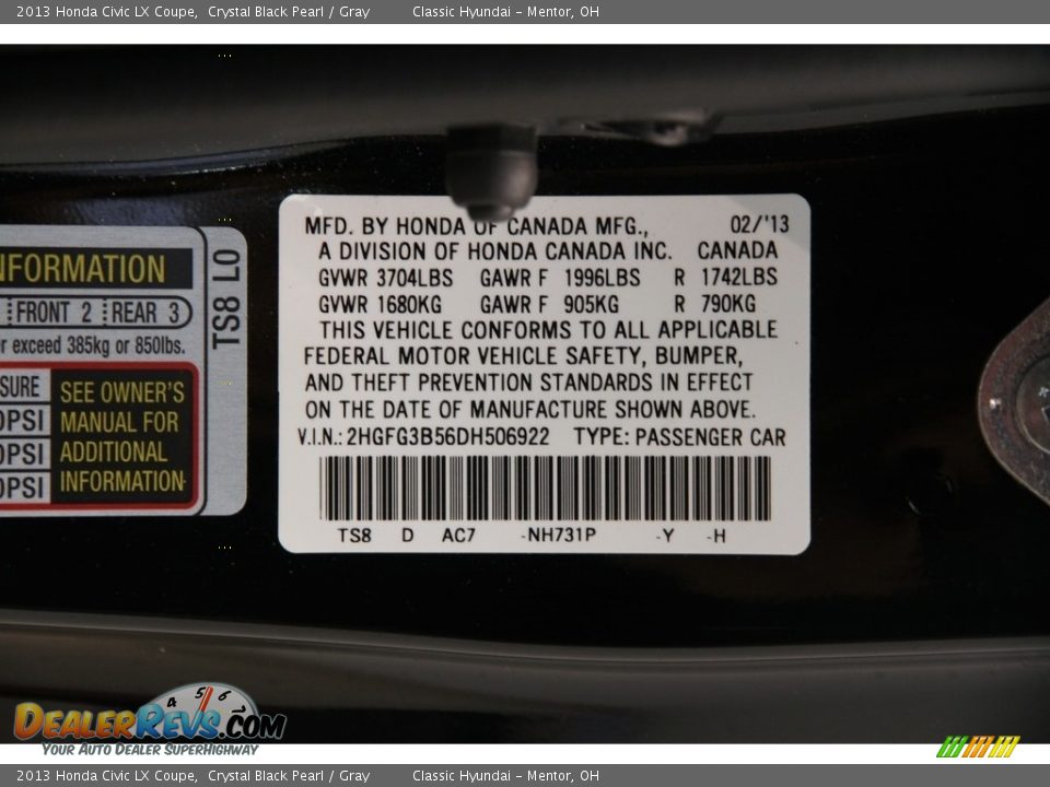 2013 Honda Civic LX Coupe Crystal Black Pearl / Gray Photo #18