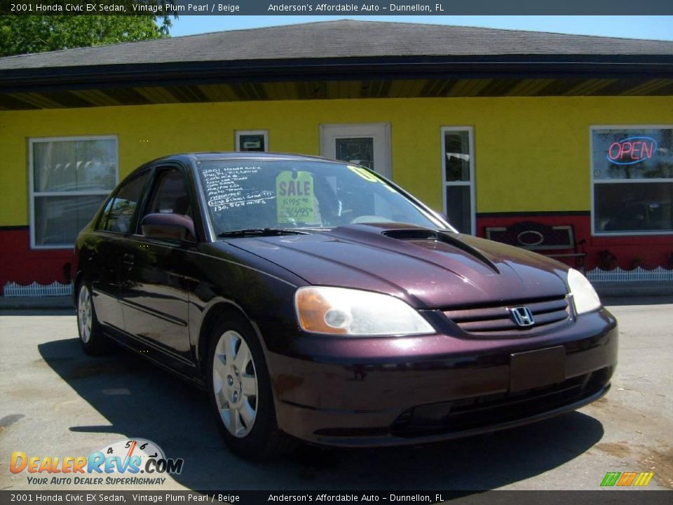 2001 Honda Civic EX Sedan Vintage Plum Pearl / Beige Photo #1