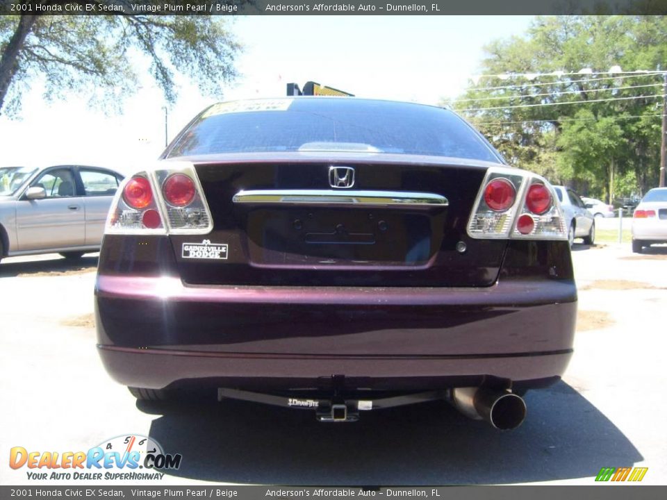 2001 Honda Civic EX Sedan Vintage Plum Pearl / Beige Photo #4