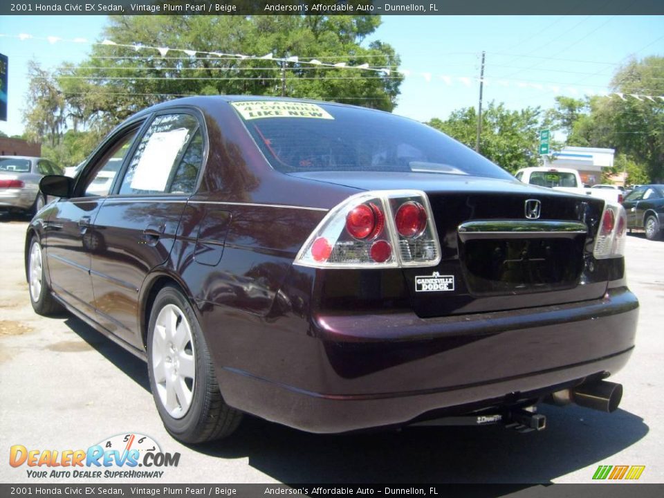 2001 Honda Civic EX Sedan Vintage Plum Pearl / Beige Photo #5