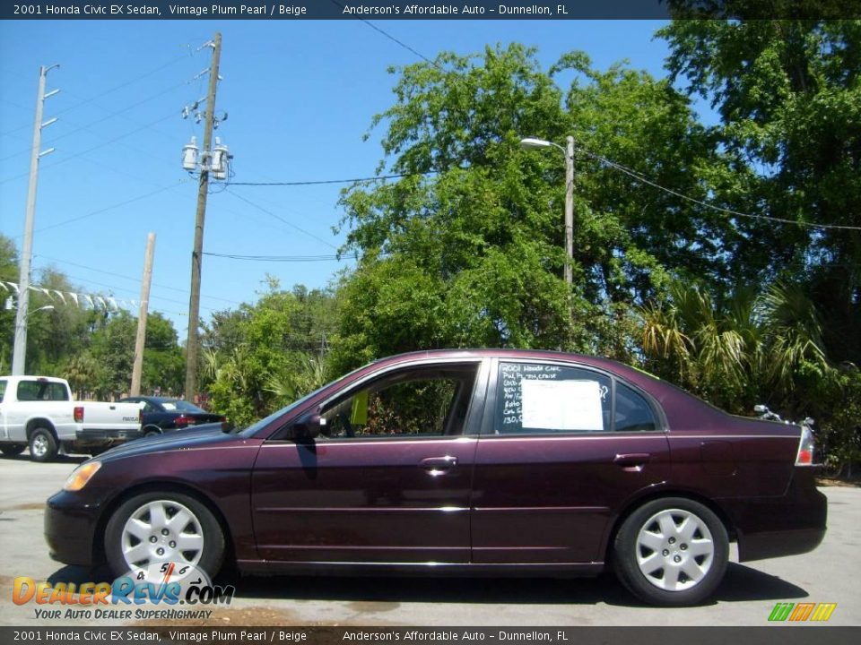 2001 Honda Civic EX Sedan Vintage Plum Pearl / Beige Photo #6